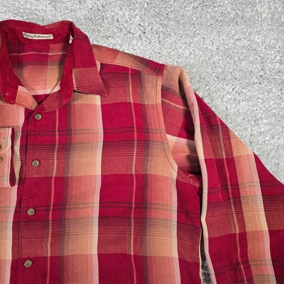 Tommy Bahama Shirt Mens Large Red Plaid Button Up Long Sleeve Tencel Casual - Picture 4 of 13
